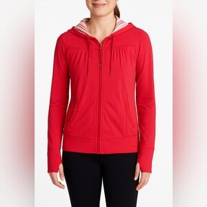 REI Small Hooded Zip Jacket Womens Outdoors Travel Layer Striped Hood Lining S